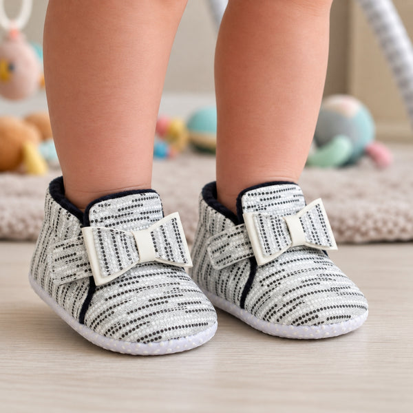 Baby Unisex Cotton Velcro Booties (Silver)-BT2523