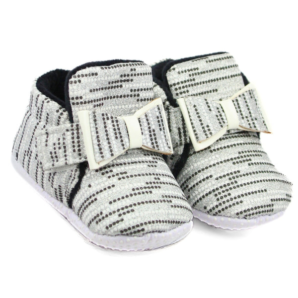 Baby Unisex Cotton Velcro Booties (Silver)-BT2523