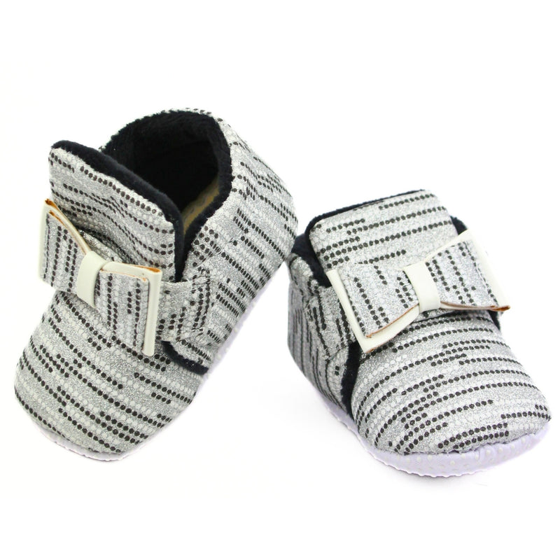 Baby Unisex Cotton Velcro Booties (Silver)-BT2523