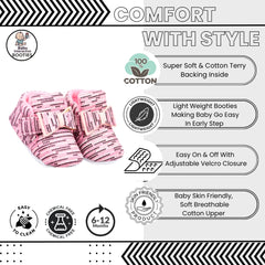 Baby Unisex Cotton Velcro Booties (Pink)-BT2524