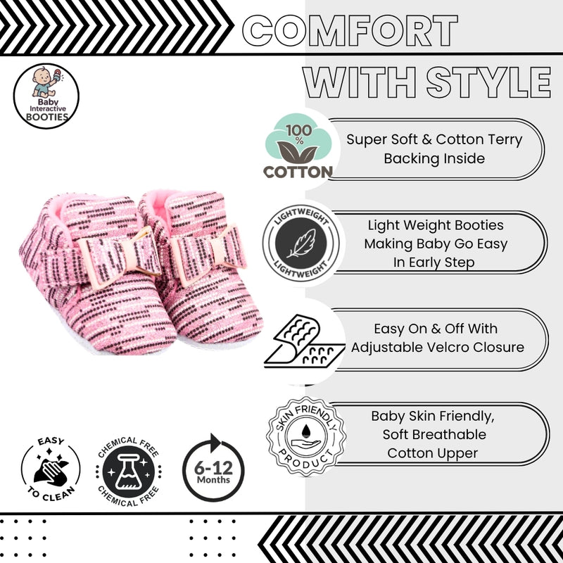 Baby Unisex Cotton Velcro Booties (Pink)-BT2524