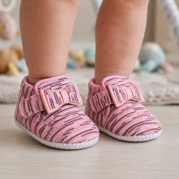 Baby Unisex Cotton Velcro Booties (Pink)-BT2524