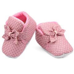 Baby Girls Cotton Checkered Pink Bow Shoes-BT2532