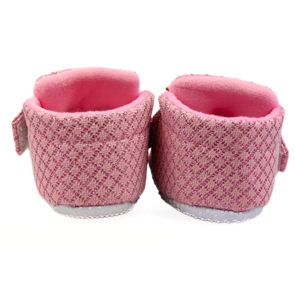 Baby Girls Cotton Checkered Pink Bow Shoes-BT2532