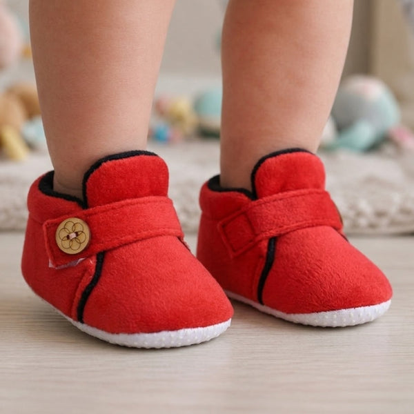 Baby Unisex Velvet Black,Red Velcro Shoe-BT2997
