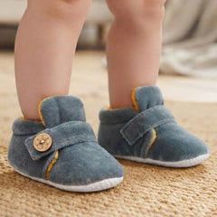Baby Unisex Velvet Grey,Yellow Velcro Shoes-BT2999