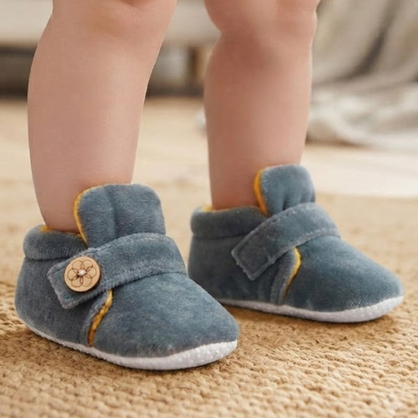 Baby Unisex Velvet Grey,Yellow Velcro Shoes-BT2999