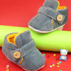 Baby Unisex Velvet Grey,Yellow Velcro Shoes-BT2999