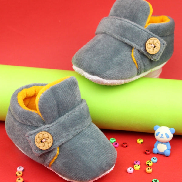 Baby Unisex Velvet Grey,Yellow Velcro Shoes-BT2999