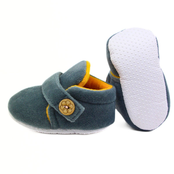 Baby Unisex Velvet Grey,Yellow Velcro Shoes-BT2999