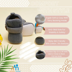 Baby Unisex Velvet Grey,Yellow Velcro Shoes-BT2999