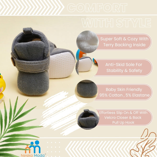 Baby Unisex Velvet Grey,Yellow Velcro Shoes-BT2999