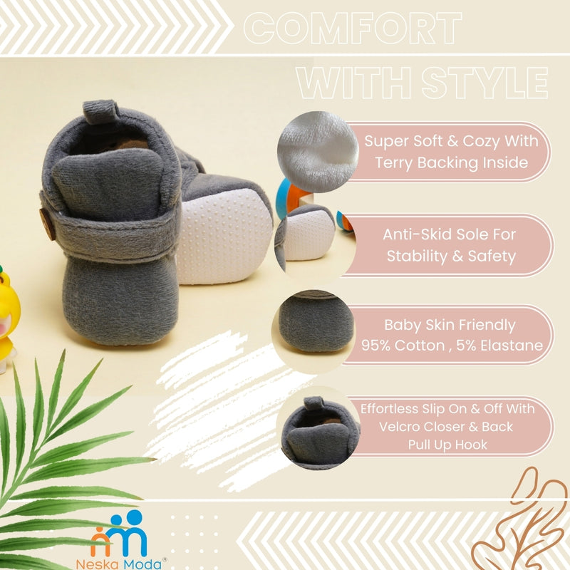 Baby Unisex Velvet Grey,Yellow Velcro Shoes-BT2999