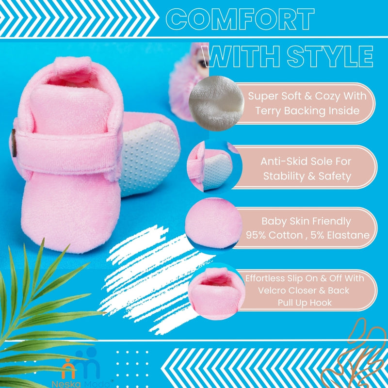 Baby Unisex Velvet Pink,Blue Velcro Shoe-BT3000