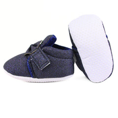 Baby Girls Cotton Partywear Bow Blue Velcro Booties-BT3113