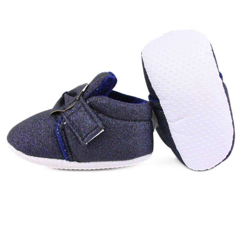 Baby Girls Cotton Partywear Bow Blue Velcro Booties-BT3113