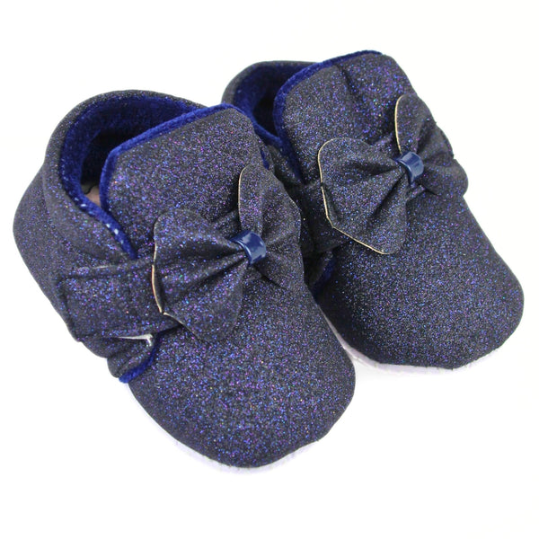Baby Girls Cotton Partywear Bow Blue Velcro Booties-BT3113