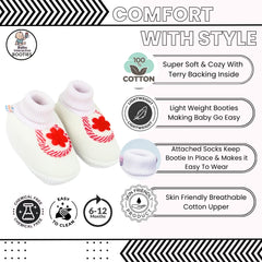 6 To 12 Months Baby Boys & Baby Girls Cotton Slip-On Shoes/ Booties (White, Red)-BT3119