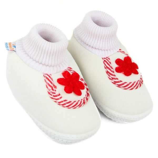 6 To 12 Months Baby Boys & Baby Girls Cotton Slip-On Shoes/ Booties (White, Red)-BT3119