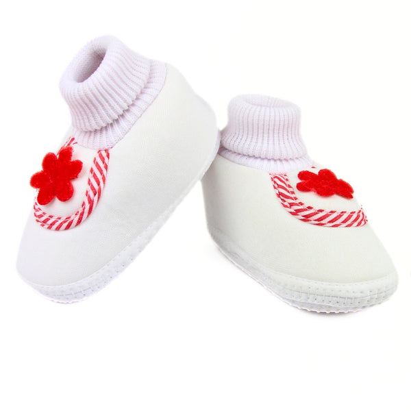 6 To 12 Months Baby Boys & Baby Girls Cotton Slip-On Shoes/ Booties (White, Red)-BT3119