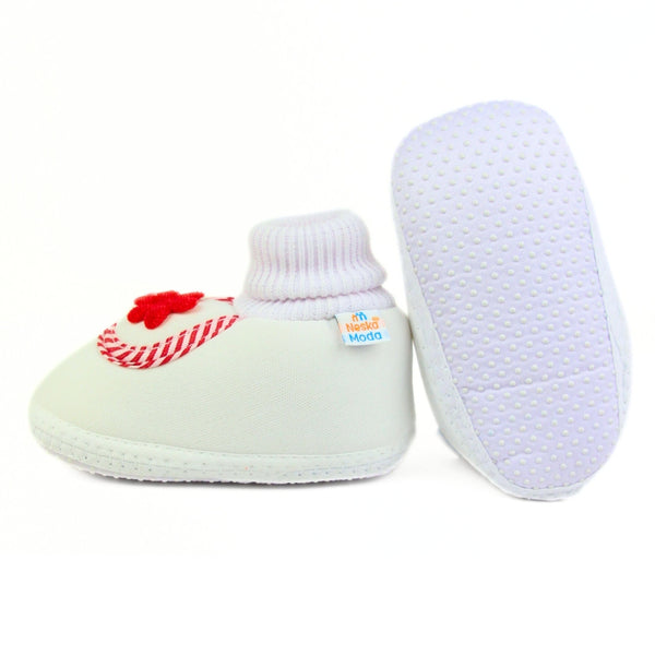 6 To 12 Months Baby Boys & Baby Girls Cotton Slip-On Shoes/ Booties (White, Red)-BT3119