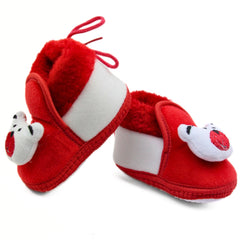 Baby Unisex Fur Teddy Bear Face Red,White Lace Booties-BT3355