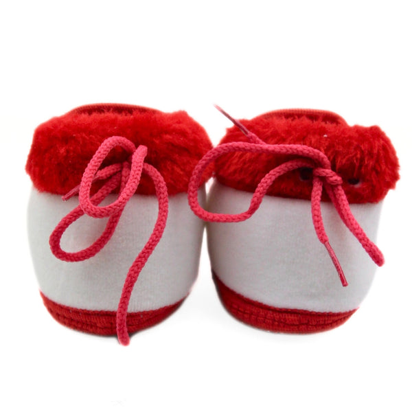Baby Unisex Fur Teddy Bear Face Red,White Lace Booties-BT3355