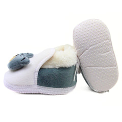 Baby Unisex Fur Bear Face White,Grey Lace Booties-BT3357