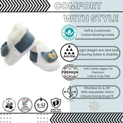 Baby Unisex Fur Bear Face White,Grey Lace Booties-BT3357