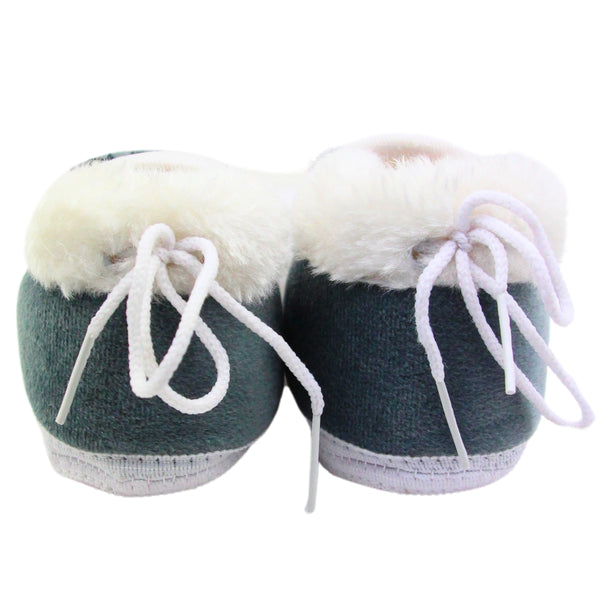 Baby Unisex Fur Bear Face White,Grey Lace Booties-BT3357