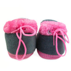 Baby Unisex Fur Bear Face Pink,Grey Lace Booties-BT3364