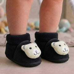 Baby Unisex Cotton and Fur Teddy Bear Black,White Face Booties-BT3366