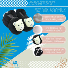 Baby Unisex Cotton and Fur Teddy Bear Black,White Face Booties-BT3366