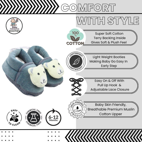 Baby Unisex Cotton and Fur Teddy Bear Face Grey,White Booties-BT3367