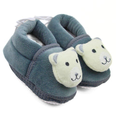 Baby Unisex Cotton and Fur Teddy Bear Face Grey,White Booties-BT3367