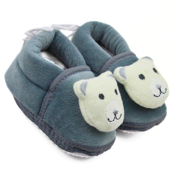 Baby Unisex Cotton and Fur Teddy Bear Face Grey,White Booties-BT3367