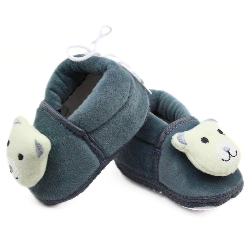 Baby Unisex Cotton and Fur Teddy Bear Face Grey,White Booties-BT3367