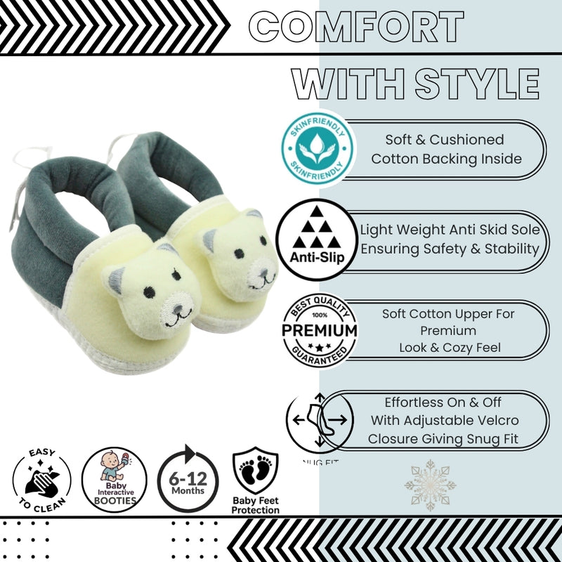 Baby Unisex Cotton and Fur Teddy Bear Face Grey,White Booties-BT3368