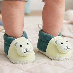 Baby Unisex Cotton and Fur Teddy Bear Face Grey,White Booties-BT3368