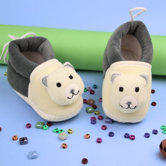 Baby Unisex Cotton and Fur Teddy Bear Face Grey,White Booties-BT3368
