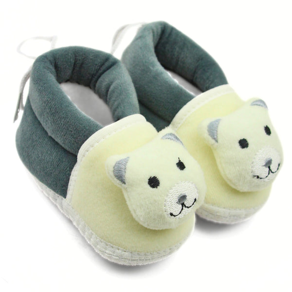 Baby Unisex Cotton and Fur Teddy Bear Face Grey,White Booties-BT3368