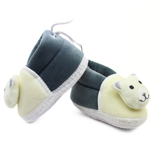 Baby Unisex Cotton and Fur Teddy Bear Face Grey,White Booties-BT3368