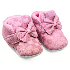 Baby Girls Cotton Checkered Pink Bow Shoes-BT3455