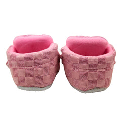 Baby Girls Cotton Checkered Pink Bow Shoes-BT3455