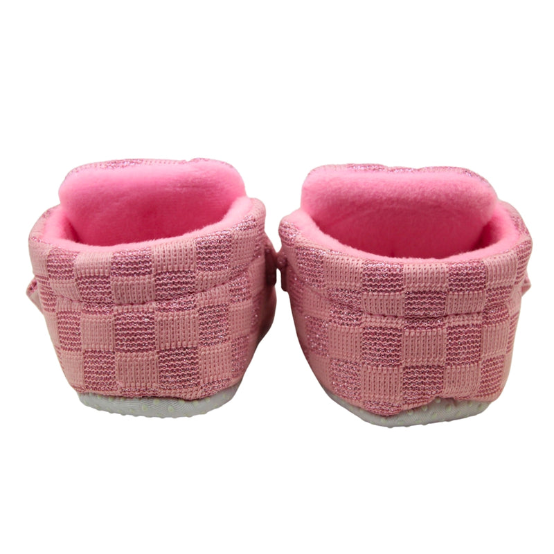 Baby Girls Cotton Checkered Pink Bow Shoes-BT3455