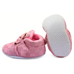 Baby Girls Cotton Checkered Pink Bow Shoes-BT3455