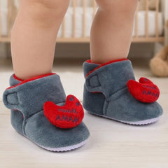 Baby Unisex Moon Mama Velvet Grey Velcro Shoes-BT3465