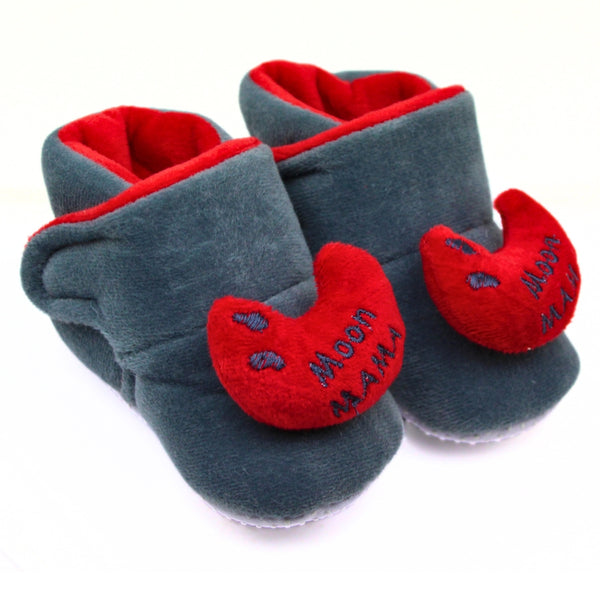 Baby Unisex Moon Mama Velvet Grey Velcro Shoes-BT3465