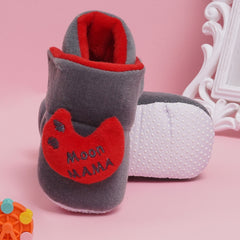 Baby Unisex Moon Mama Velvet Grey Velcro Shoes-BT3465