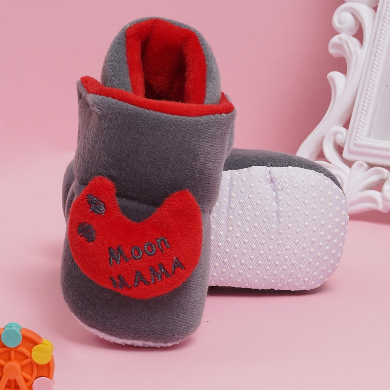 Baby Unisex Moon Mama Velvet Grey Velcro Shoes-BT3465